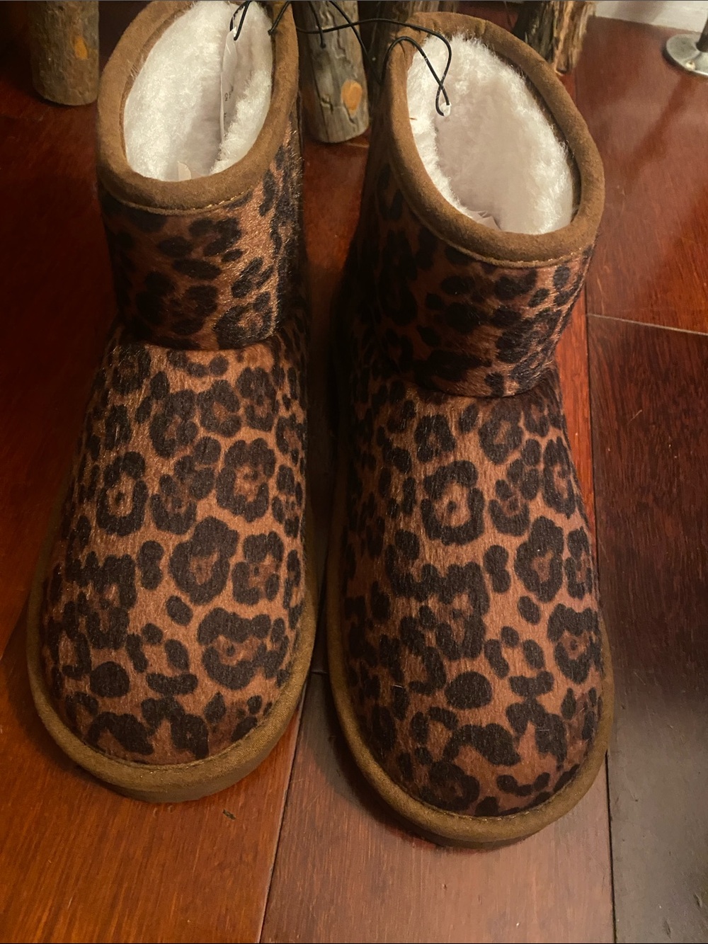 Womens Leopard Print Cozy Winter Boots - Brown